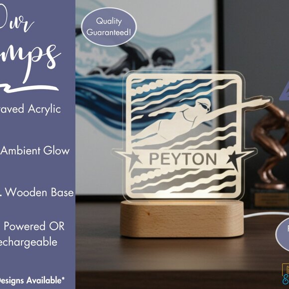 Swimmer Night Light – Personalized LED Lamp for Swim Enthusiasts - Picture 3 of 8